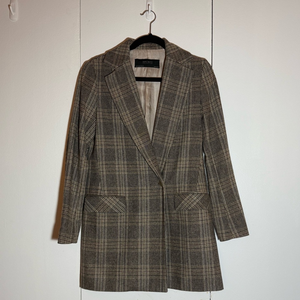 ZARA Brown & Gray Classic Tailored Plaid Coat / Blazer / Suit Jacket
